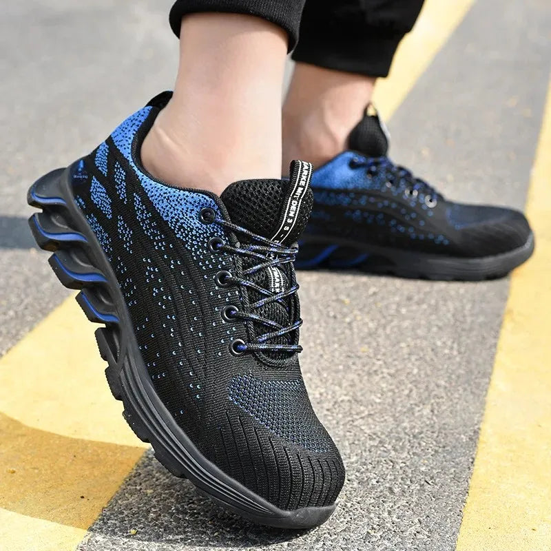 Andningsbara skyddsskor med ståltå, kross- och genombrottssäkra, slitstarka, halkfria arbetsskor med tyg och ståltåskydd