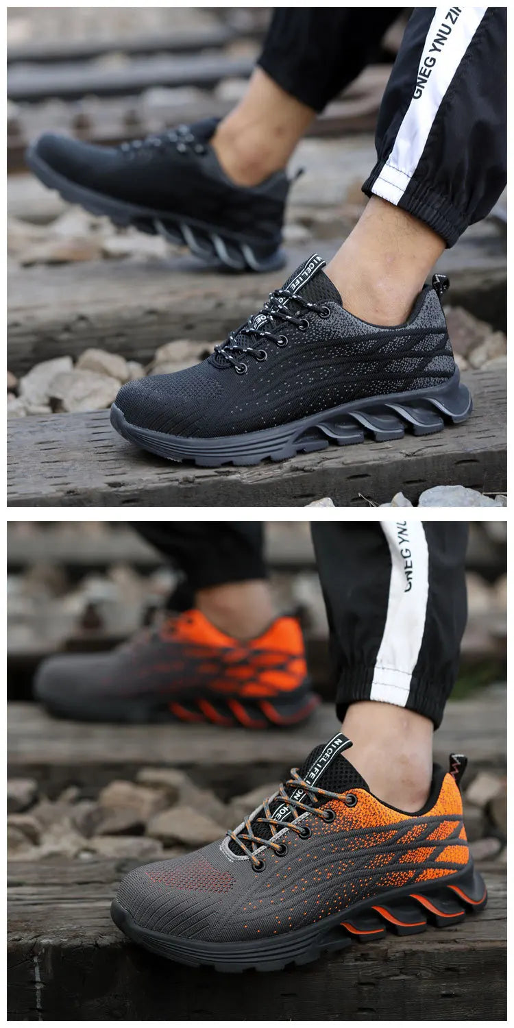 Andningsbara skyddsskor med ståltå, kross- och genombrottssäkra, slitstarka, halkfria arbetsskor med tyg och ståltåskydd