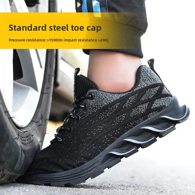 Andningsbara skyddsskor med ståltå, kross- och genombrottssäkra, slitstarka, halkfria arbetsskor med tyg och ståltåskydd