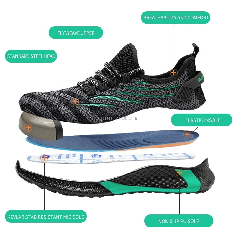 Säkerthetsskor Anti-genomträngliga Arbets-sneakers, okrossbara , ståltå