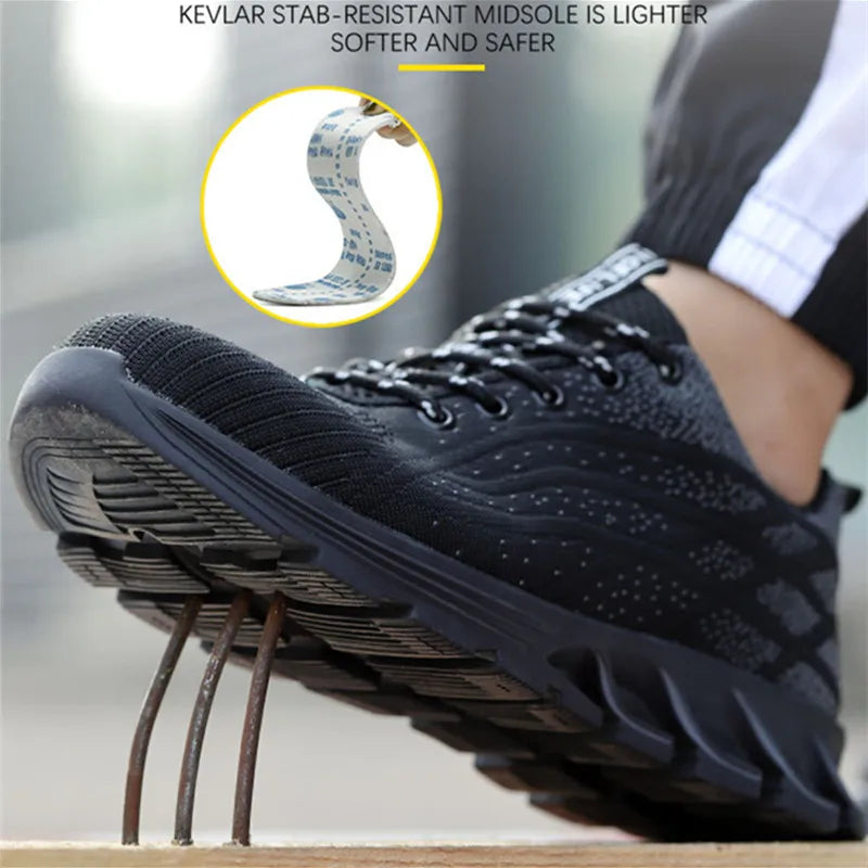 Andningsbara skyddsskor med ståltå, kross- och genombrottssäkra, slitstarka, halkfria arbetsskor med tyg och ståltåskydd
