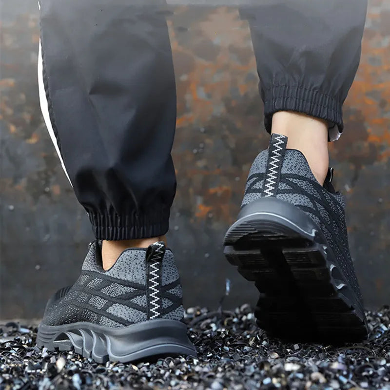 Andningsbara skyddsskor med ståltå, kross- och genombrottssäkra, slitstarka, halkfria arbetsskor med tyg och ståltåskydd