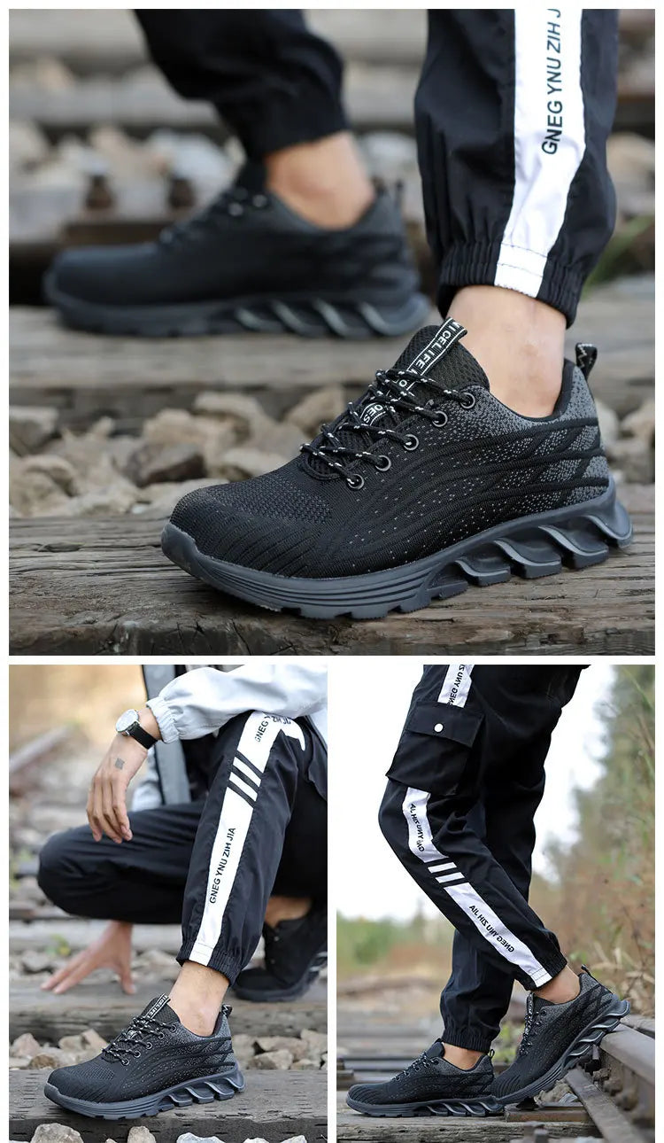 Andningsbara skyddsskor med ståltå, kross- och genombrottssäkra, slitstarka, halkfria arbetsskor med tyg och ståltåskydd