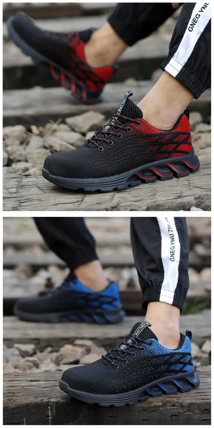 Andningsbara skyddsskor med ståltå, kross- och genombrottssäkra, slitstarka, halkfria arbetsskor med tyg och ståltåskydd