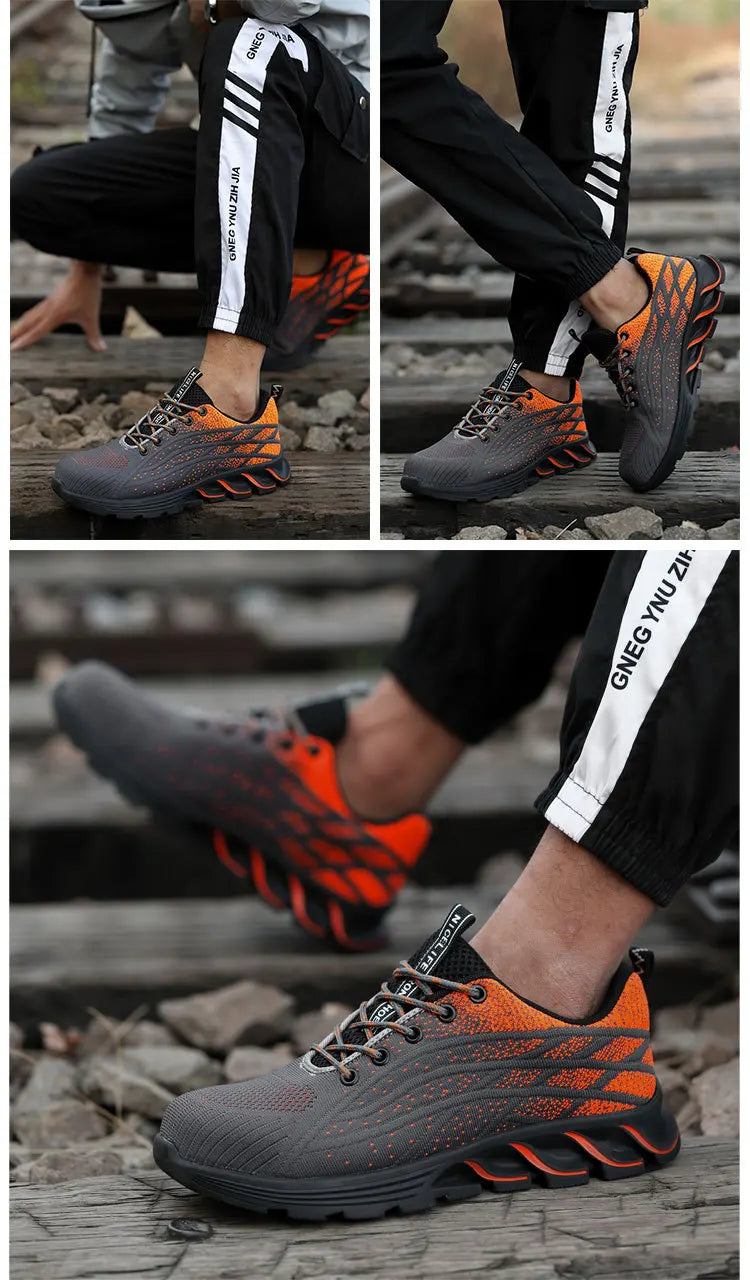 Andningsbara skyddsskor med ståltå, kross- och genombrottssäkra, slitstarka, halkfria arbetsskor med tyg och ståltåskydd