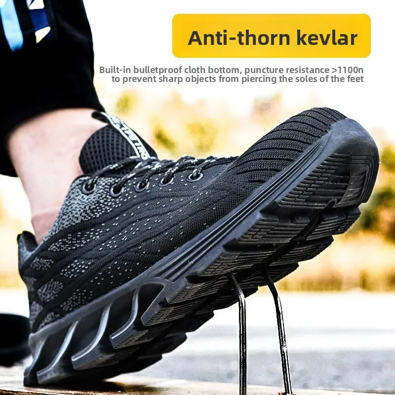 Andningsbara skyddsskor med ståltå, kross- och genombrottssäkra, slitstarka, halkfria arbetsskor med tyg och ståltåskydd