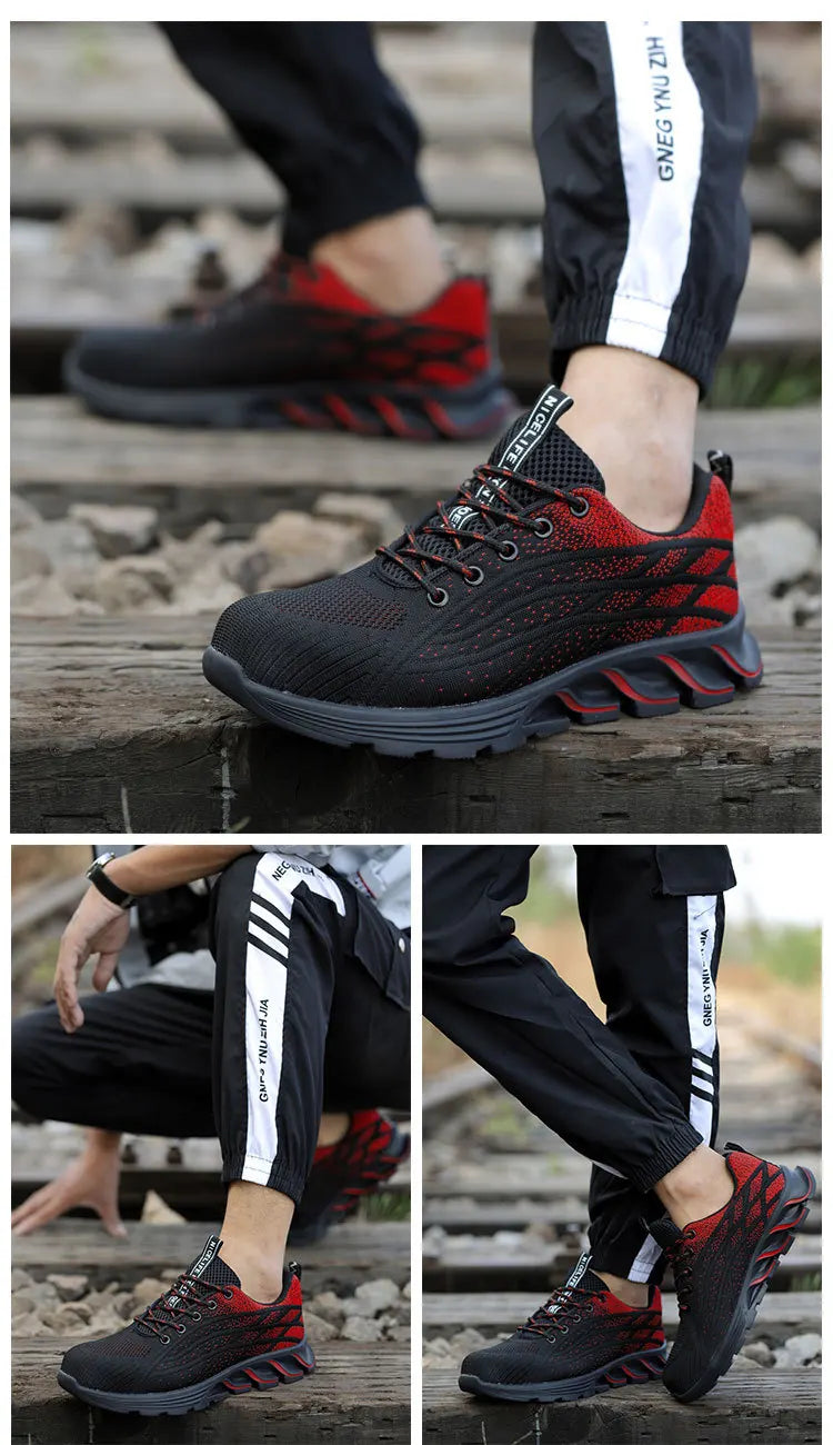 Andningsbara skyddsskor med ståltå, kross- och genombrottssäkra, slitstarka, halkfria arbetsskor med tyg och ståltåskydd