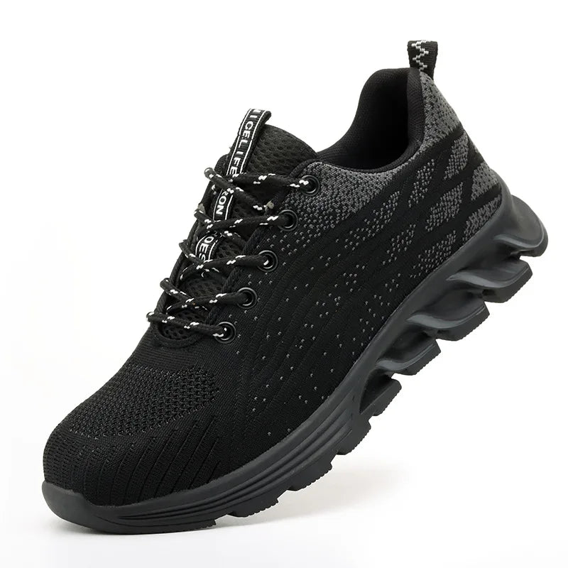 Andningsbara skyddsskor med ståltå, kross- och genombrottssäkra, slitstarka, halkfria arbetsskor med tyg och ståltåskydd