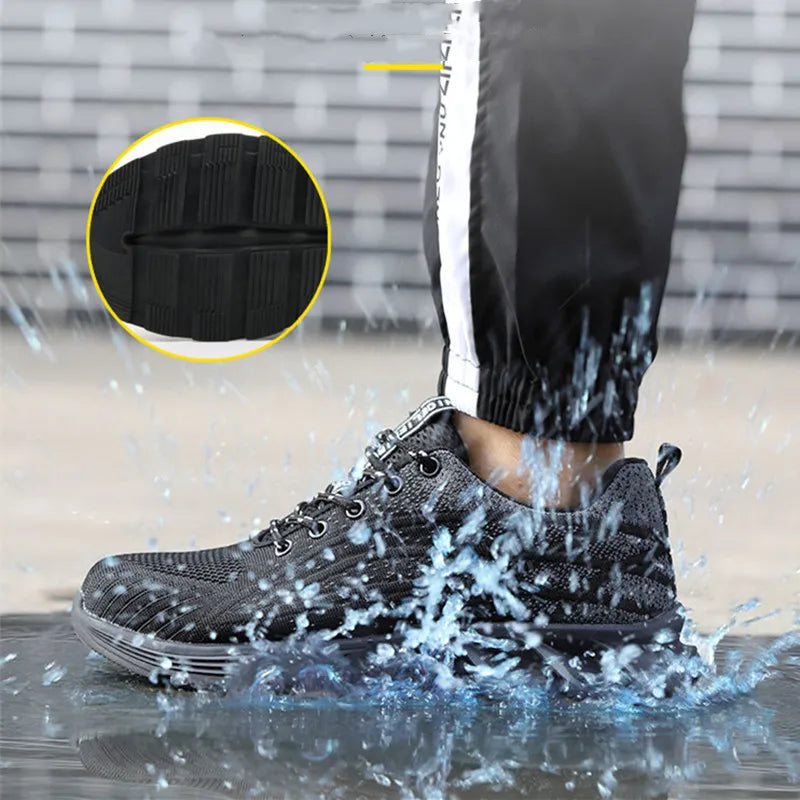 Andningsbara skyddsskor med ståltå, kross- och genombrottssäkra, slitstarka, halkfria arbetsskor med tyg och ståltåskydd