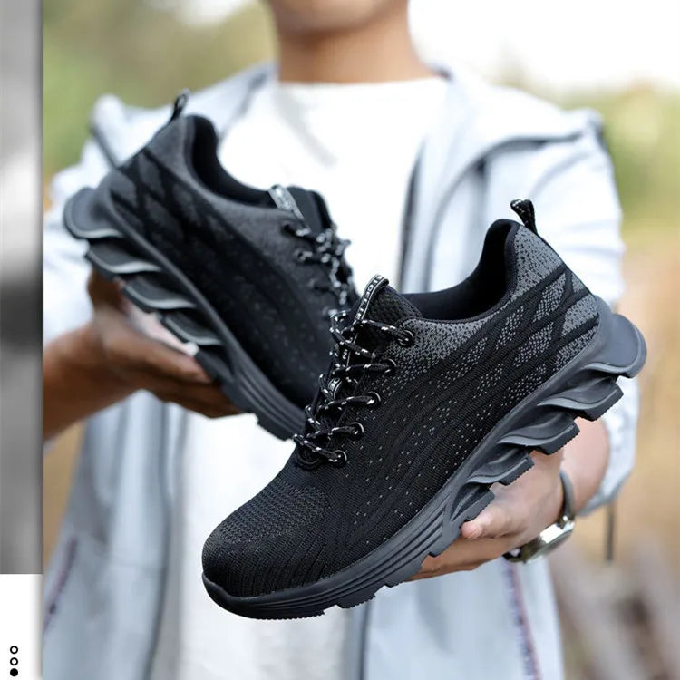 Andningsbara skyddsskor med ståltå, kross- och genombrottssäkra, slitstarka, halkfria arbetsskor med tyg och ståltåskydd