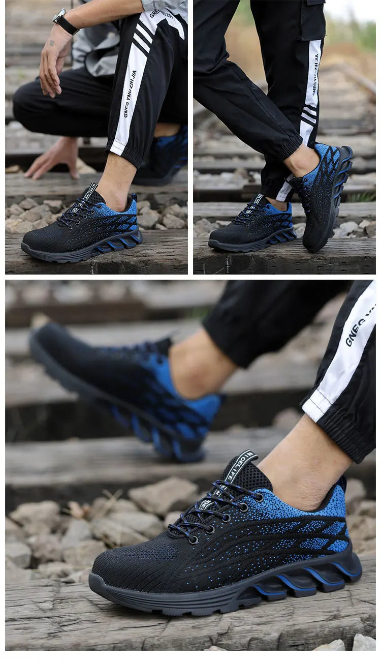 Andningsbara skyddsskor med ståltå, kross- och genombrottssäkra, slitstarka, halkfria arbetsskor med tyg och ståltåskydd