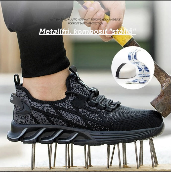 Metallfri, Komposittåhätta med spiktramp, tjocka sulor, andningsbara och halkfria skyddsskor